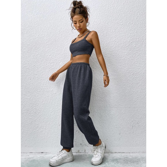 2 piece set: minimalist Crop Cami Top & Sweatpants light gray - Picture 7 of 11
